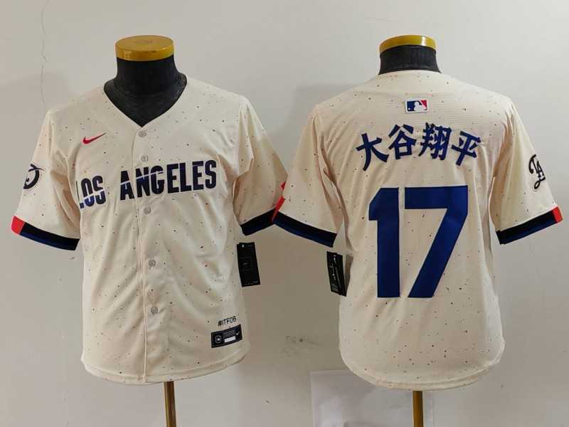 Youth Los Angeles Dodgers #17 Shohei Ohtani Cream Blue 2024 City Connect Limited Jersey->mlb youth jerseys->MLB Jersey